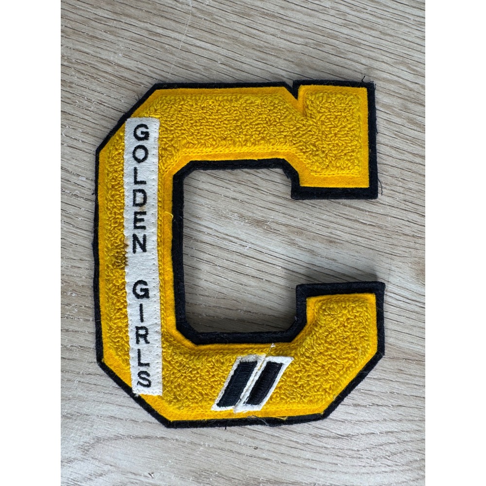 Vintage Chenille Varsity Letter C Patch Golden Girls Yellow Black Letterman 5.5"